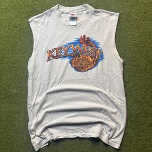 Harley-Davidson Y2K Grunge Flame Key West  tank top workout-Shirt White Size M